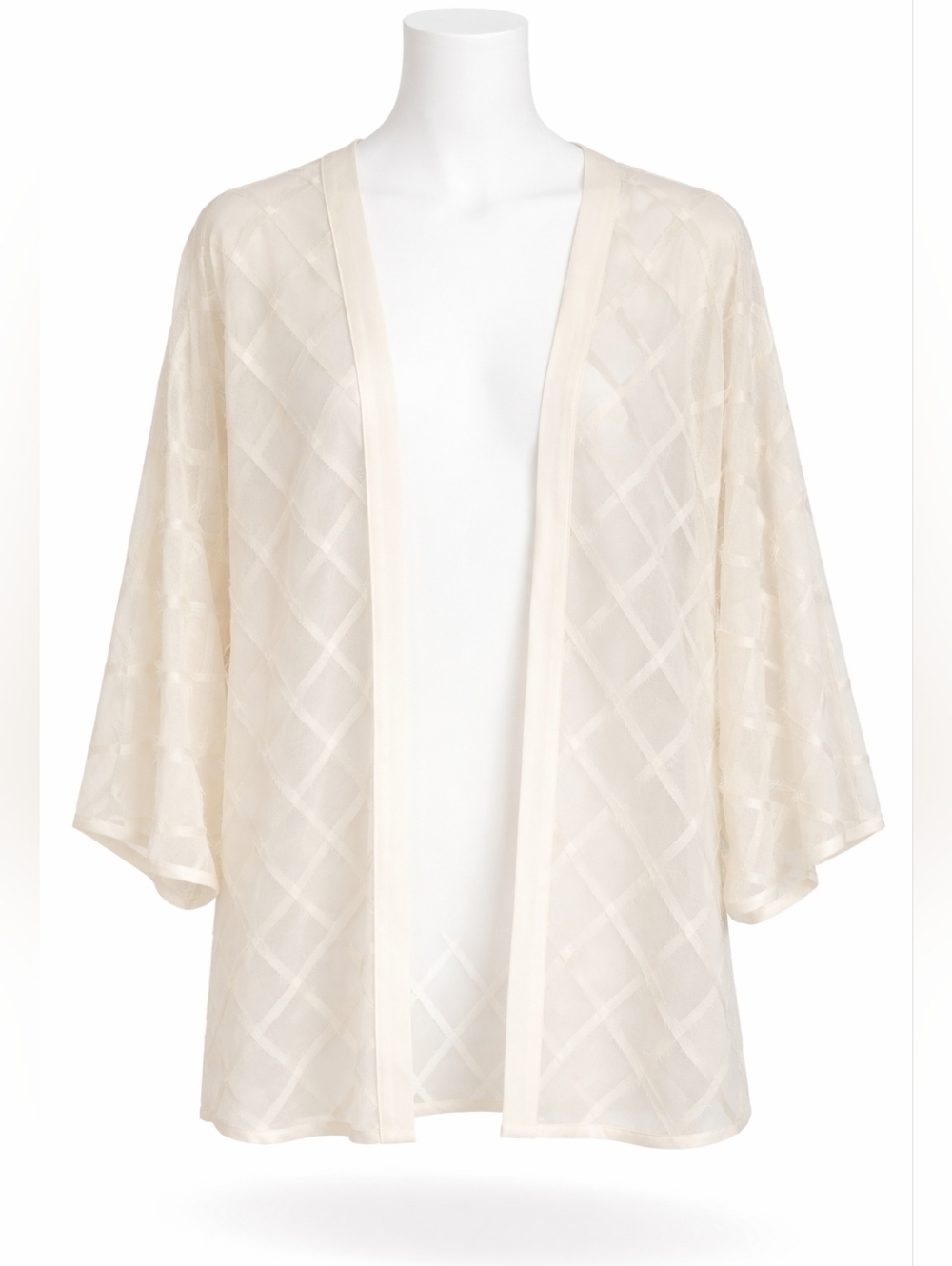 Wynne Layers Ivory Diamond Pattern Sheer Chiffon Kimono Cardigan Jacket Sz M